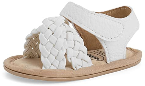 LACOFIA Sandalias Bebé Niña Zapatos Primeros Pasos Bebé Calzado Verano con Suela Goma Antideslizante Blanco 12-18 Meses