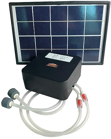 Mauk® Solar Doppel Teichbelüfter 6W mit Akku & Solarpanel | Teichbelüftung per Sauerstoffpumpe für Teiche inkl. 2 Schläuche & Sauerstoffsteine | Schutz vor Fischsterben & Sauerstoffmangel