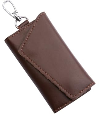 JNNJ Custodia in Vera Pelle per Le Chiavi Dell'auto, Portachiavi in Sottile e Compatto, Borsa Chiavi per Auto con Scomparto per Tessere, Auto Multi-funzione Portachiavi Custodia Della Carta(Caffè)