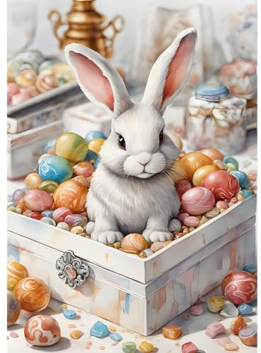 MXJSUA DIY 5D Diamond Painting, Conejo de Pascua Huevo Diamond Painting Kit Completo, Manualidades Adultos Diamond Painting Para Decoración De Pared Del Hogar 30x40cm