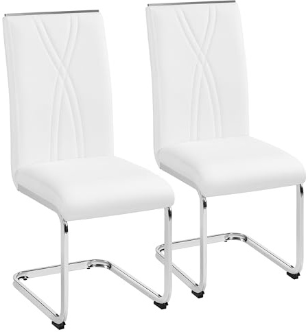 Yaheetech 2PCS Sillas de Comedor Voladizas Sillas de Cocina con Respaldo Alto Patas Metálicas Diseño Moderno para Salón Oficina Dormitorio Blanco