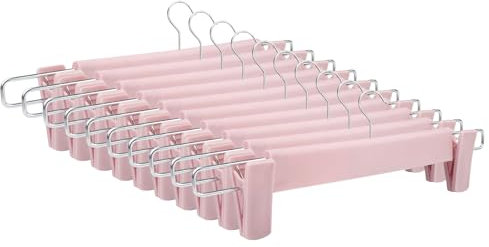 Tekenewbse 10 Stück Hosenbügel Platzsparend, Kleiderbügel Hosen Klemmbügel Plastik Rockbügel Kleiderbügel Mit Klammern, Platzsparende Aufhänger für Bügel Hängende Hosen Socken Röcke Mäntel (Rosa)