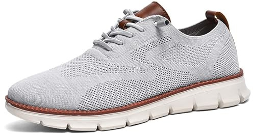 Wearbreeze - Tenis Oxford Casuales de Negocios para Hombre, Zapatos de Vestir Ligeros con Cordones para el Trabajo, Viajes y Viajes Diarios, Gris, 42 EU