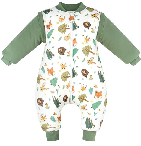 WYTbaby Baby Sleeping Bag with Legs 3.5 Tog Thicken Winter Baby Sleeping Bag with Arms Removable Sleeves Cotton Toddler Sleep Sack For Infant Toddler Boys and Girls,Dark Green/2-3 Years