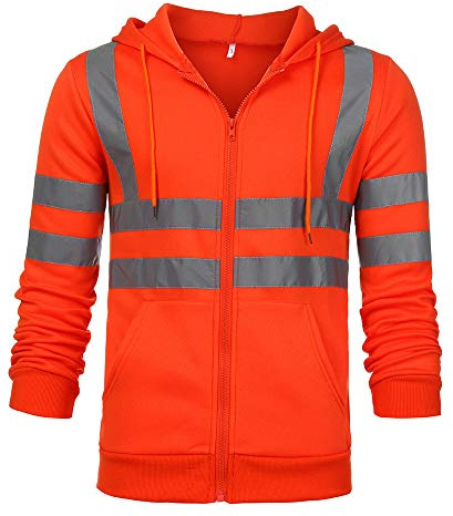 Sudadera con capucha de alta visibilidad para hombre, rayas reflectantes, sudadera de trabajo de manga larga, de alta visibilidad, a rayas, manga larga, con capucha, casual, camiseta de trabajo