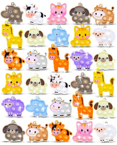 FILMINK 30PCS Stück Pop on It für Kinder Tierische Fidget-Spielzeug Schlüsselanhänger - Kindergeburtstag Mitgebsel & Stressabbau Spielzeug für Schule, Weihnachtsfeiern und Überraschungstüten