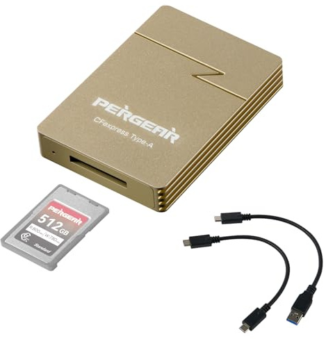 PERGEAR CFexpress professionell kortläsare typ A USB 3.2 Gen 2, USB-C och USB-A 2-i-1 typ A CFexpress, CFExpress-adapter med hög hastighet, 10 Gbps USB-överföringshastighet för