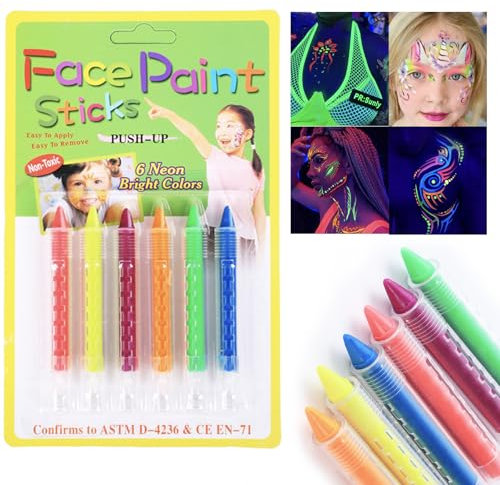 HISUNBEN Pintura De Cara De Neón Brillante UV (Lápiz de color facial fluorescente de 6 colores)