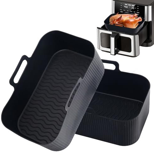 2 Pezzi Accessori Friggitrice ad Aria：Riutilizzabile Teglia Silicone Friggitrice ad Aria Teglia per Airfryer - Alta Capacità Teglie in Silicone per Friggitrice ad Aria