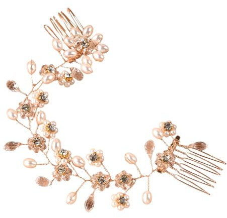Beaupretty Peine para Novia Floral de Cristal y Perlas, Hecho a Mano en Aleación de Zinc Dorada, Accesorio Elegante para Bodas y Festivales