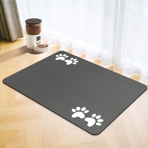 Pet Feeding Mat,Absorbent Dog Bowl Placemats, Dog Cat Feeding Mats for Food and Water Quick Dry Non Slip Waterproof Cat Dogs Food Bowl Mat (Drak Grey, 30x50cm)