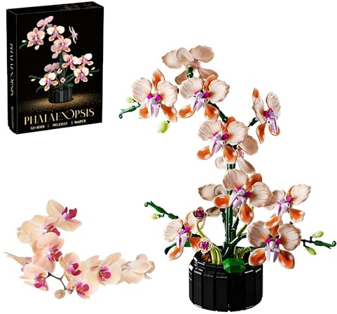 Orchid Flower Building Blocks Set – 866PCS Phalaenopsis Bricks Kit with Pot, Home Office Decor, DIY Botanical Collection for Adults, Gift for Women Birthday, Mother's Day