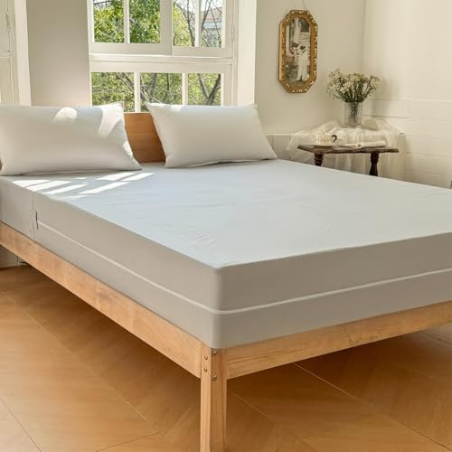 Funda protectora de colchón a prueba de chinches, totalmente con cremallera, antialérgica y antiácaros, suave y transpirable, tamaño doble, 135 x 190 + 20 cm (gris)