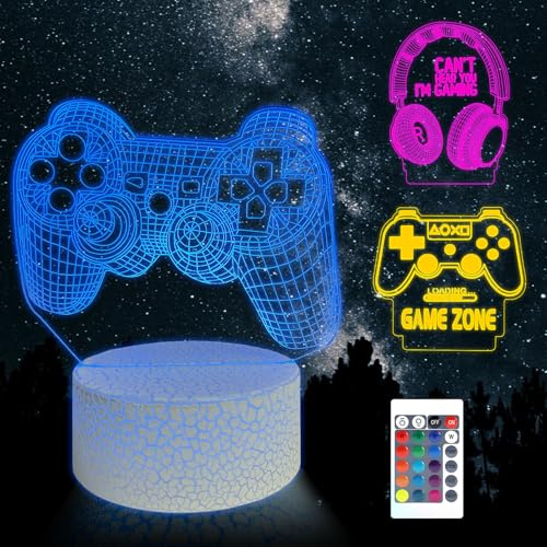 WUDEUI Game Controller 3D Night Light, 16 Colors Changing Dimmable LED with Remote & Smart Touch, 3D Illusion Gamer Lamp Christmas Birthday Present for Kids Teens Gaming Fans