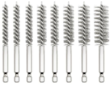 MISIQIMA 8 cepillos de alambre para taladro, cepillo de alambre cilíndrico de acero inoxidable 304, juego de cepillos cilíndricos con vástago hexagonal, para pulir, lijar, eliminar el óxido y
