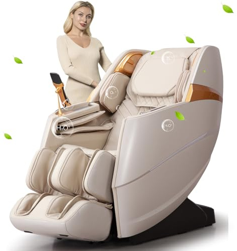 CareTech Oversize 4D Massage Chair Full Body Zero Gravity Massage Recliner Chair SL Track Motorized Extension Calf Kneading Massage Yoga Stretch Back Heating 20 Modes Space Saving AI Control Ivory