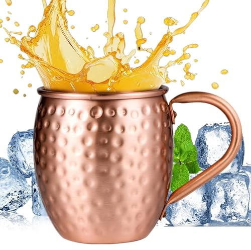 Coppe In Rame Per Il Cocktail Moscow Mule - Contenitore Da 530ml Lavorato A Mano E Martellato - Le Tazze per il Cocktail Moscow Mule | Per le Feste di Natale, per il Bar Domestico, per Bere Acqua, Tè,