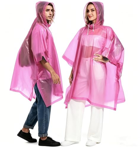 Tadpolez 2 Pièces Poncho de Pluie Rose avec Capuche | Imperméable Réutilisable Léger pour Femmes et Hommes - Cape de Pluie pour Randonnée, Camping, Cyclisme