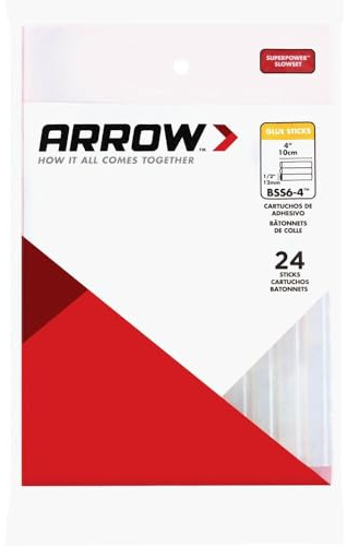 Arrow BSS-6 All Purpose Slow Set Mini Glue Sticks For Hot Glue Guns, Use for High Temp and Low Temp Crafting, Hobbies, and General Repair Projects, 4-Inch by 1/2-Inch, Clear, 24 Count