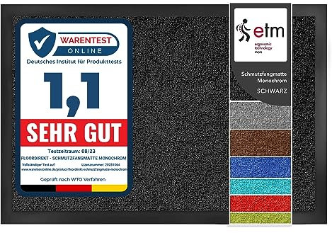 etm Schmutzfangmatte ColorLine | Türmatte in vielen Größen | Fußmatte für Innenbereich | Rutschfester Teppich für Flur, Haustür, Eingang, Eingangsbereich, Vorzimmer - Schwarz 200x400 cm