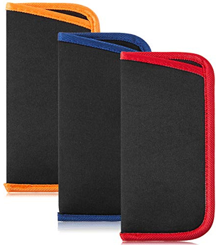 TRIUMPH VISION 3 Pack Reading Glasses Pouch - Soft Eyeglasses Bag Portable Neoprene Sleeve Eyewear Case (3 Pack, Blue Orange Red, Small)