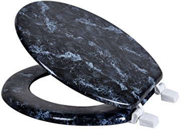 Dream Bath Heavy Duty Round Toilet Seat with non-slip seat and quick-attach easy install hardware, Marbleized Wood Black