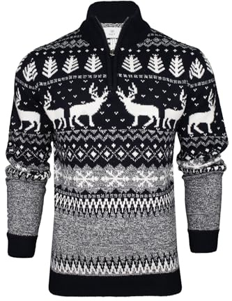 Xact Mens 1/4 Zip Reindeer Xmas/Christmas Jumper (Navy) XL