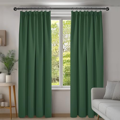 Deconovo Room Darkening Curtains Super Soft Window Treartment Thermal Insulated Pencil Pleat Energy Saving Curtains Decorative Blackout Curtains for Bedroom 52 x 84 Inch Forest Green 2 Panels