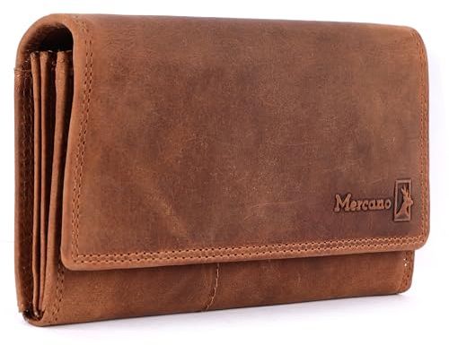 MERCANO® Geldbörse aus Leder mit RFID-Schutz | Geldbeutel mit geschützten Kartenfächern | Damen Brieftasche aus hochwertigem Leder, mit Münzfach und Kreditkartenschutz (Braun)
