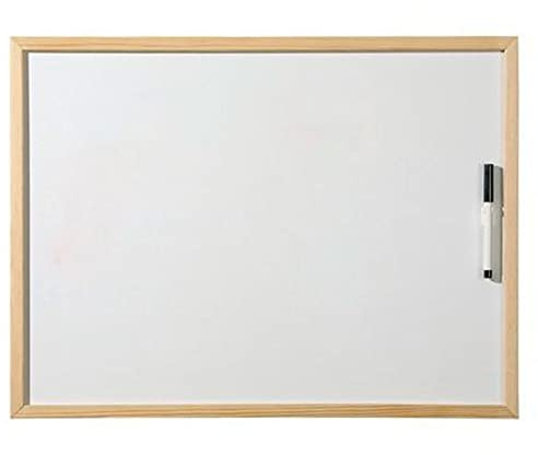 Tradineur - Pizarra blanca con marco de madera, incluye rotulador y gancho para colgar, fácil de borrar, ideal para colegios, tiendas, hogares, oficinas, 30 x 40 cm