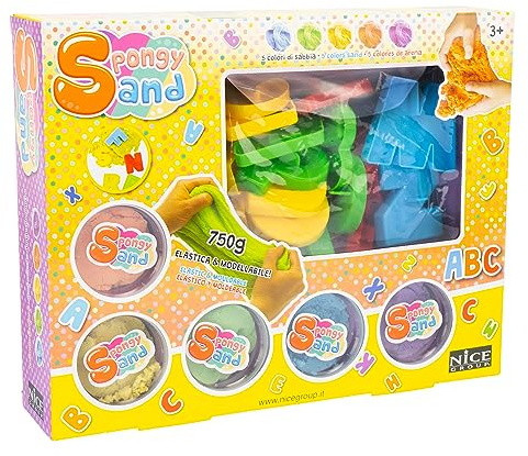 Nice Group Spongy Sand ABC Kit med 5 färgade sandlådor och alfabetbokstäver, Multifärg, en storlek, 91003