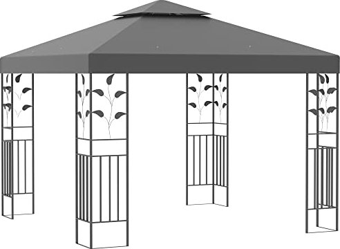 Outsunny 3 x 3m Outdoor Steel Gazebo with 2 Tier Roof, Garden Gazebo Patio Canopy Marquee Shelter with Decorative Steel Frame - Grey