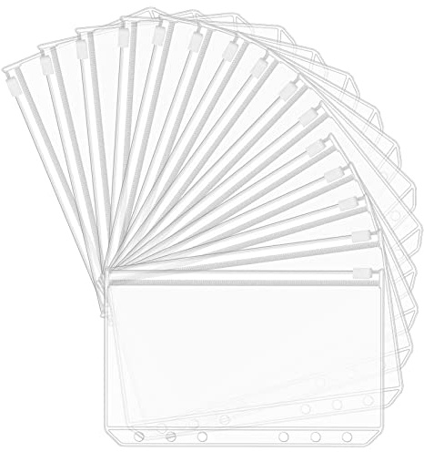 moinkerin 12 Stücke A5 Binder Taschen 6-Loch Durchsichtige PVC Binder Reißverschluss Ordner Wasserdichte für A5 Notebook-Binder Dokumente Notizbücher Karten