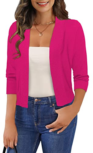 GoMamee Women's Bolero Shrug 3/4 Sleeve Open Front Short Cropped Cardigan Sweaters Jackets, Rose XL