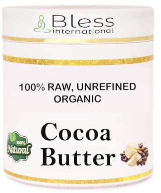 Beurre de Cacao Cru Bio 100% Pur, Naturel & Non Raffiné | Hydratant pour la Peau pour Visage, Corps & Cheveux | 450 G/1 LBS Grade A | Crèmes, Baumes, Lotions, Savons DIY | Adoucit la Peau Sèche