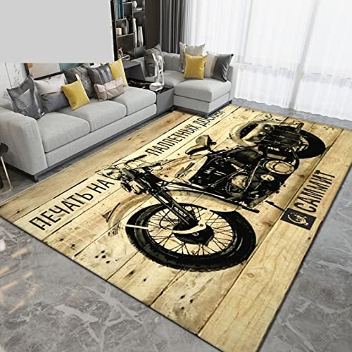 KARERS Teppich Retro Motorrad Teppich 200x300cm schwarz, weiß, rot rutschfeste Bodenmatte für Wohnzimmer, Schlafzimmer, Küche, Badezimmer, Flur