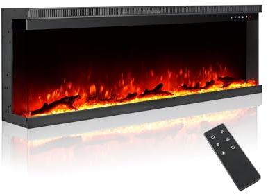 M.C.Haus Camino Elettrico di Lusso a 3 Lati con 3 Modalità di Installazione, Caminetto da Incasso su Parete Multimediale, Effetto Fiamma Elettrica con 9 Colori, 1800W, 127 cm/50, Nero