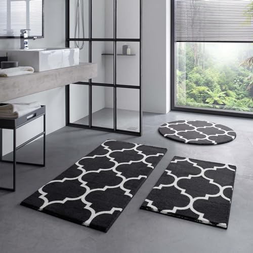 Taracarpet Badematte Badteppich für das Badezimmer waschbar in der Waschmachine Florentiner Muster Schwarz Weiss 050x080 cm