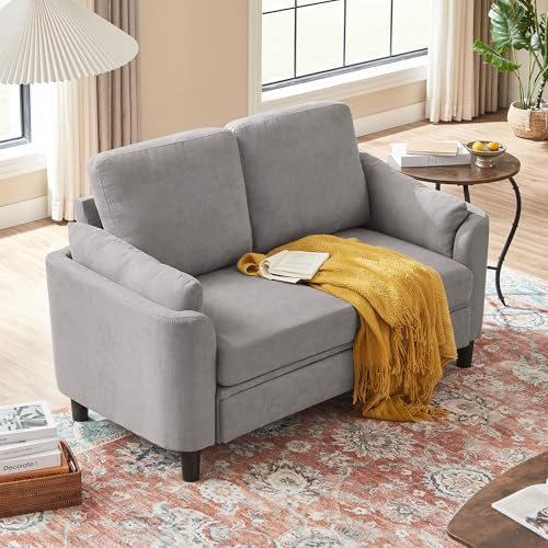 Pingliang Home 60 Loveseat Small Couch, Mid Century Modern Love Seat with Back Cushions and Wood Legs, 2 Seater Small Sofa for Living Room, Bedroom, Dorm and Small Spaces, Light Grey