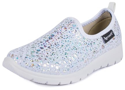 Aerosoft Donne Ballerina Stretch 20 Ampiezza G-H Antiscivolo Leggero Morbido Elastico, Bianco Glitter, 37 EU