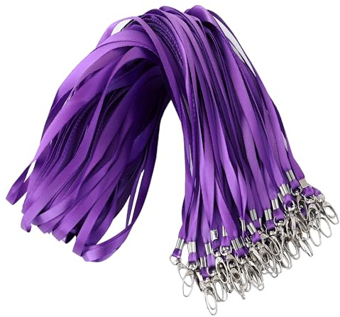 ROSSHINE 50 unidades de cordones morados para el cuello, cordón de nailon para llaves, tarjetas de identificación, etiquetas de nombre y soportes de insignia con gancho giratorio, ideal para personal