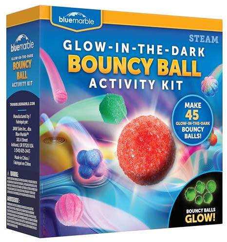 Blue Marble Bouncy Ball Science Kit - Make Up to 45 Glow in The Dark Bouncy Balls for Kids with 6 Colors & 5 Mold Shapes, DIY STEM Projects, Science Kit, Kids Science Projects