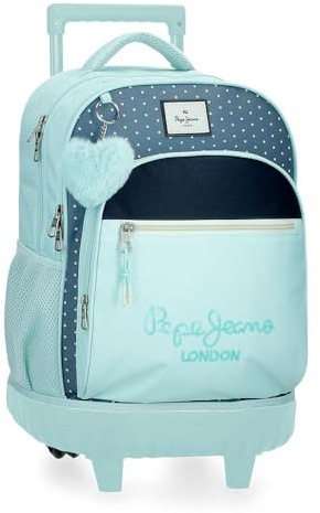 Pepe Jeans Dalma Sac à dos d'école pour enfant fabriqué en polyester, bretelles larges et réglables qui s'adaptent et poche frontale, par Joumma Bags, bleu, 32x43x21 cms, Sac à dos à roulettes