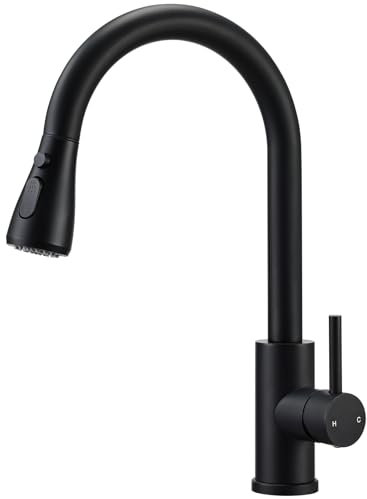 Grifo de cocina con ducha extensible, color negro de alta presión con 3 modos de pulverización, grifo de acero inoxidable SUS304, rotación de 360°, grifo mezclador para fregadero de cocina, mate