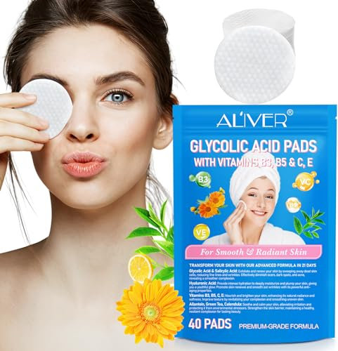 Glycolic Acid Pads,Glycolic Acid Peel Pads with 10% Ultra Pure Glycolic + 2% Salicylic Acid,Cleansing Pads for Face & Body with Vitamins B3, C & E, Green Tea, Calendula, Allantoin - 40 Pads