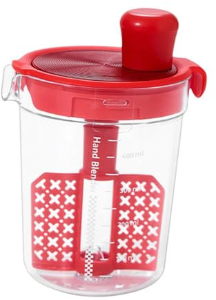 Fenteer Mezclador de para ensaladas, vaso mezclador para ensaladas, utensilio de cocina, botellas para condimentos, botella manual para ensaladas, Rojo