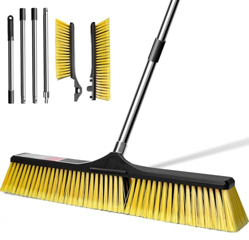 MASTERTOP Straßenbesen Draußen, 63 cm Breiter Besen mit Stiel Draußen,Tragbarer Gartenbesen Außenbesen fur Terrasse, Garage, Deck, Gelb