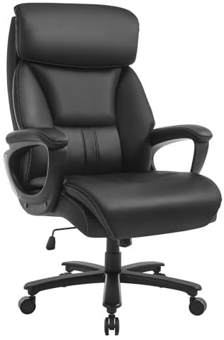 WOLTU Bürostuhl Chefsessel 150 kg, Ergonomischer Großer Computer Schreibtischstuhl, Bürosessel mit Kopfstütze for Büro, Gaming-Raum oder Konferenzraum, Kunstleder, Schwarz