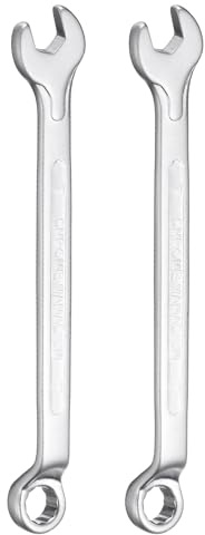 sourcing map 2pcs Combination Wrench Offset 7mm 75-Degree 12-Point Box End and 15° Angled Open End Metric CR-V Steel Nickel Plated Multi-Function Spanners for Mechanics DIY Enthusiasts