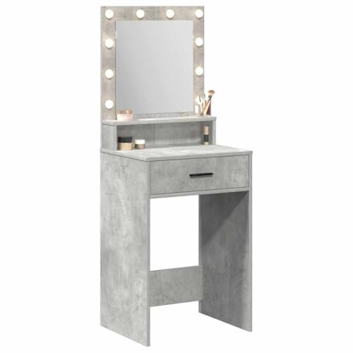 vidaXL Smyckebord med låda Betonggrå 50 x 41 x 135 cm Konstruerat trä, Elegant rektangulär sminkspegel, modern förvaringsbyrå med LED, kompakt och funktionell i sovrummet
